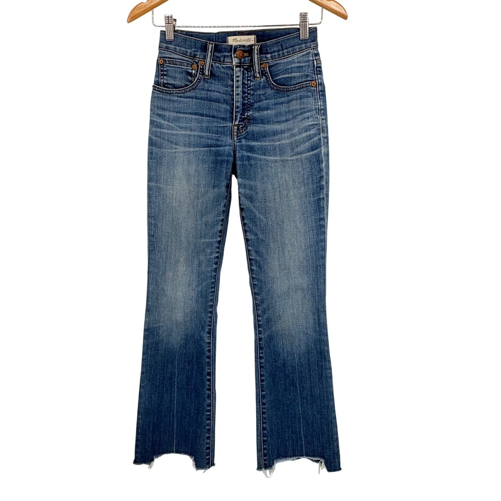 Madewell Cali Demi-Boot Jeans Womens 23 Blue‎ High Rise Cropped Raw Stepped Hem